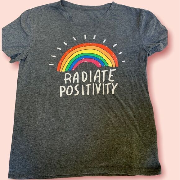 Rainbow print radiate positivity inspirational t shirt - Picture 2 of 4